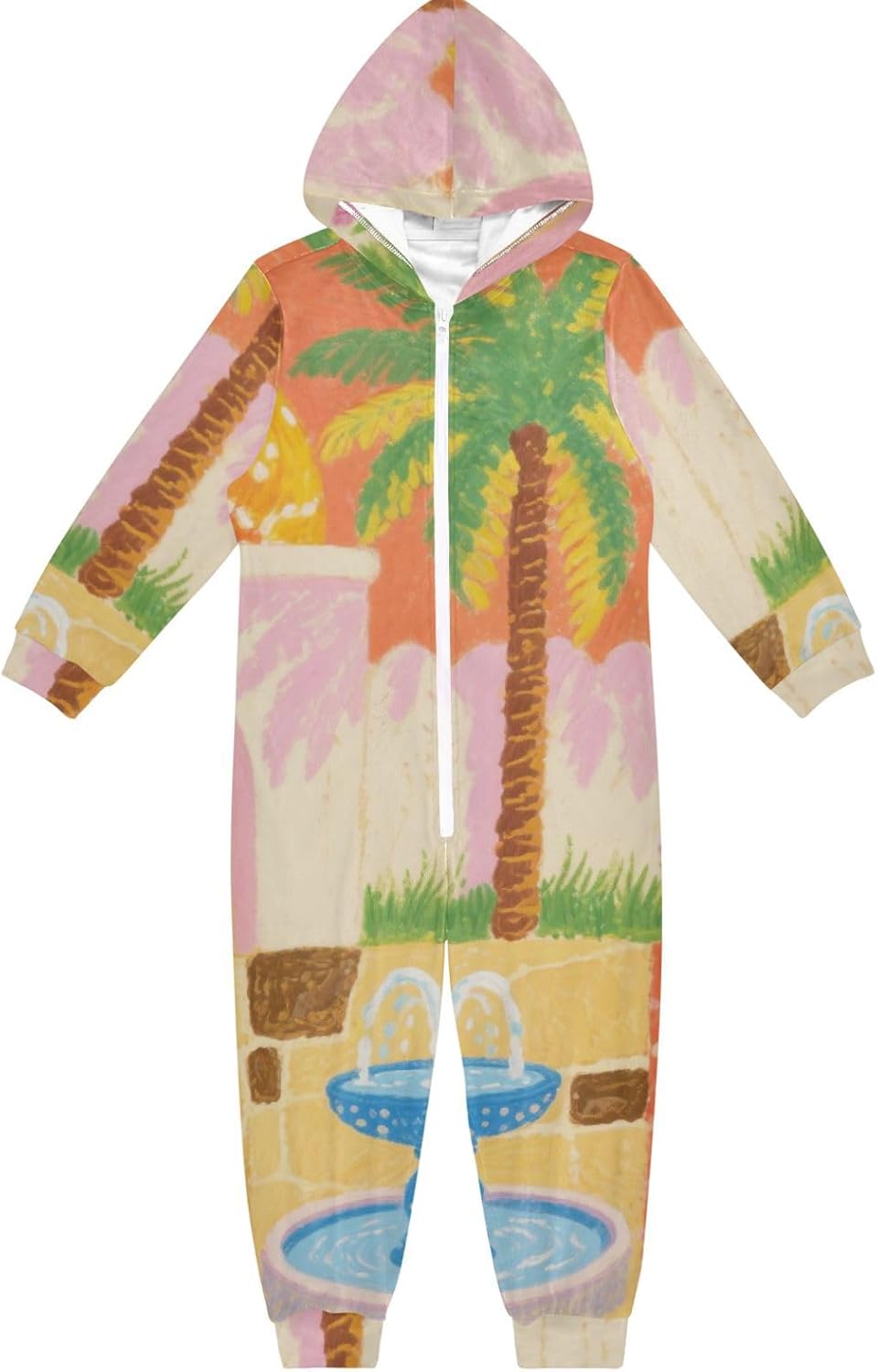 The Orange Castle in Oil PaintingUnisex Onesie PajamasSoft Casual Hooded Christmas Costumefor Parties Sleepovers