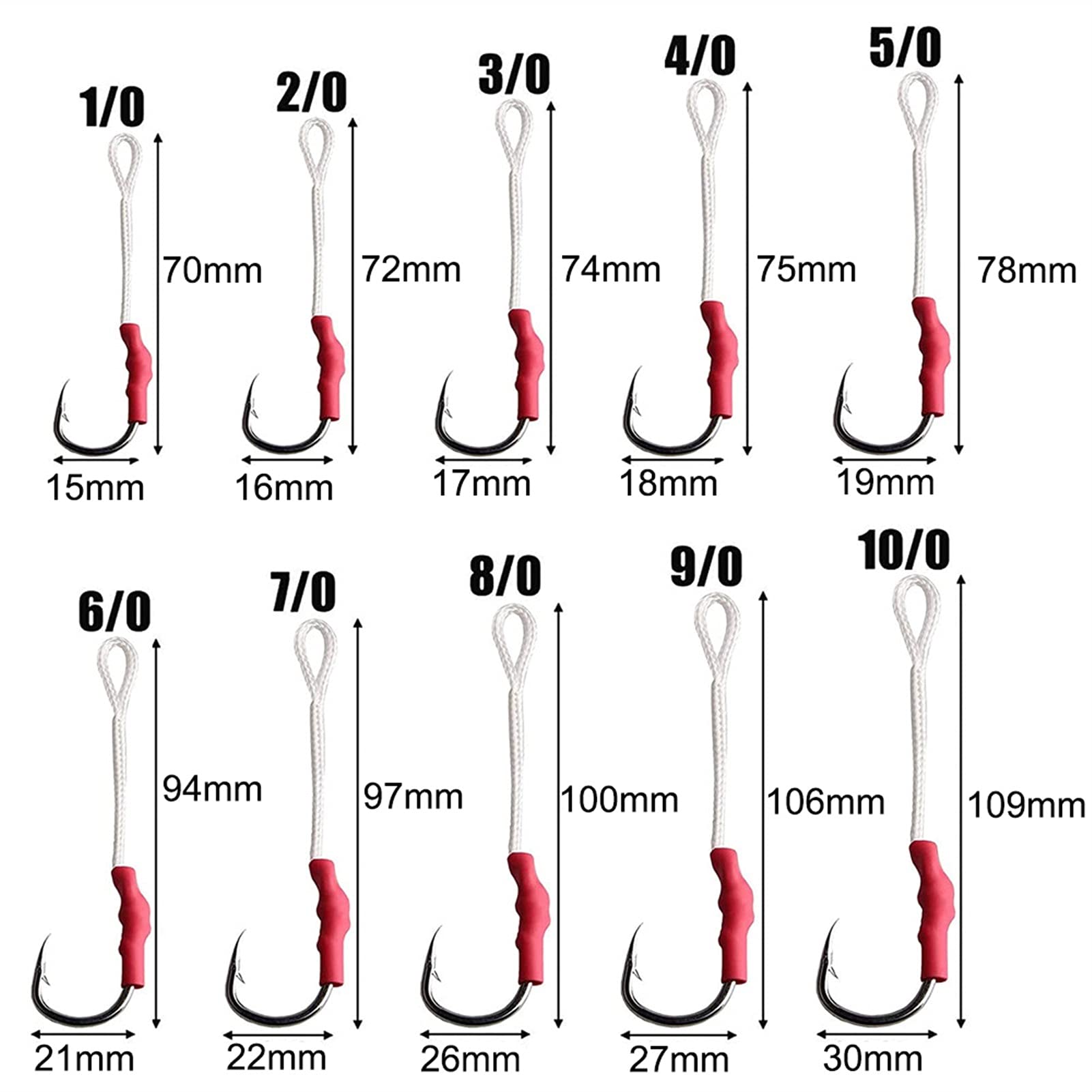 Ganchos de Gusano 50 PCS Gancho de Pesca de Acero Inoxidable con línea Ganchos lentos Mosca atando Metal Jigging Cebo Asistencia Ganchos Anzuelos de Pesca Surtidos (Color : 1/0)
