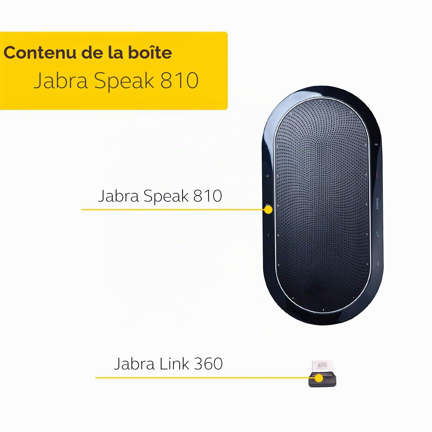 Jabra Speak 810 Enceinte pour Conférence Microsoft pour Grandes Réunions avec Adaptateur Bluetooth et Câble USB-A Intégré – Compatible avec Ordinateurs Portables, Smartphones et Tablettes