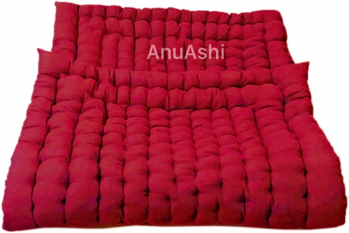 AnuAshi 3x6FT Maroon Microfiber roll-able Quilted Cotton Mattress/gadda (600 GSM Fiber) Slim & Stylish -for (Camping,Yoga,Traveling, Hostel Guest)
