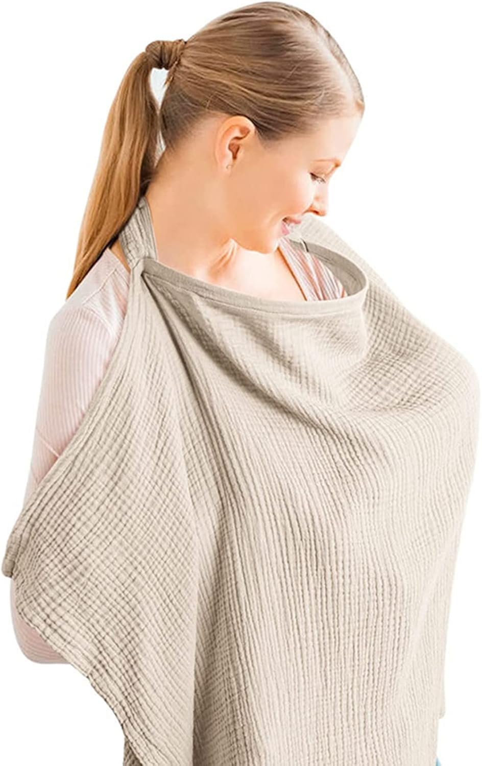 Muslin Nursing Cover for Breastfeeding, Breathable Breastfeeding Cover up with Arch Neckline for Women, Nursing Apron for Mother, Multi-use Car Seat Canopy (1)-image-21