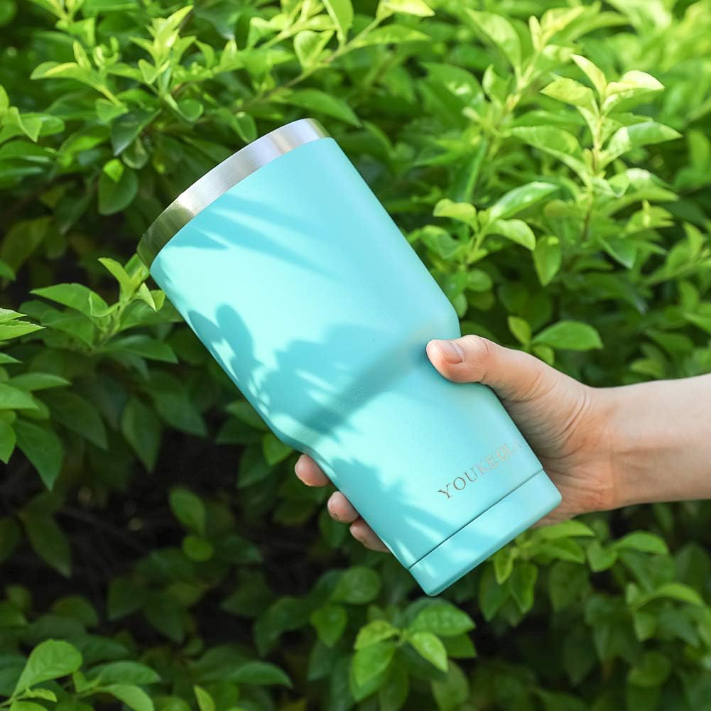 New Deal Stainless Steel Tumbler 30oz - Vacuum Insulated Tumbler Coffee Cup Double Wall Large Travel Mug with Lid, Straw, Brush, Gift Box Set (Seafoam)