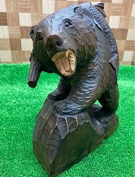 Amazon.co.jp: 木彫り熊クマ置物テイクアウト捕獲後の熊家族想い