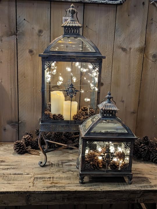 2er Set Laternen für Kerzen/Treibhaus Gold/Vitrine Bronze Look Metall Deko Dekoidee Geschenkidee NEU WO-1658