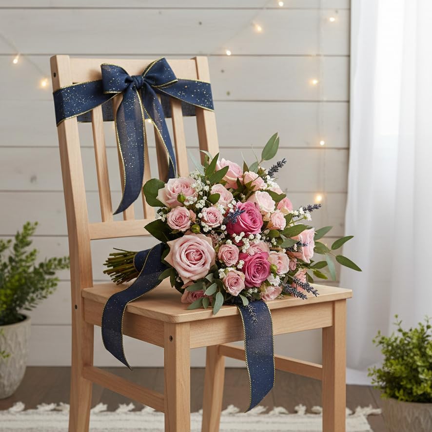 Miniatura 2 de CT CRAFT LLC Cinta de tela de arpillera azul con purpurina de 2.5 pulgadas x 10 yardas, color azul marino para Navidad, decoración del hogar, boda,