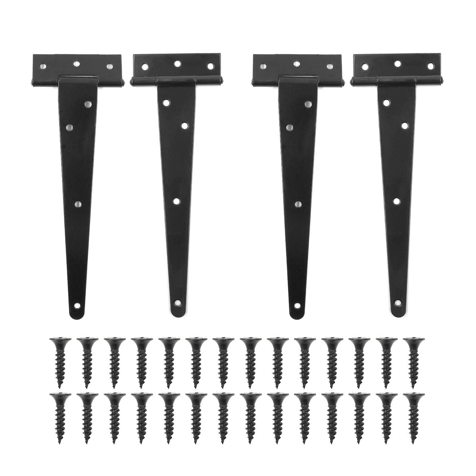 Crozgan 4Pcs 200mm Garden Gate Hinges,Heavy Duty Gate Hinges, Black Garden Gate Shed Metal T Strap Tee Hinges with Screw for Wooden Shed Gates Barns Fence Window (8 inch)