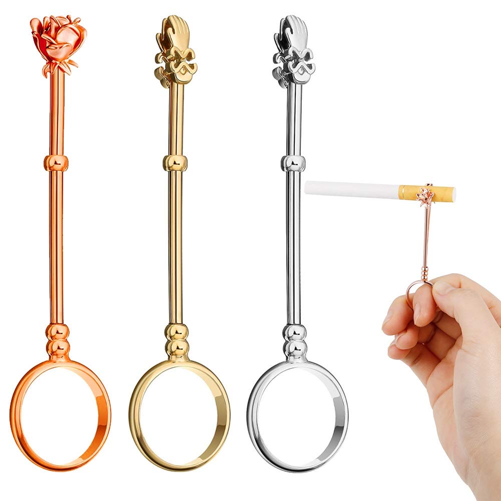 Rubywoo&chiliSet of 3 Hand Finger Cigarette Ring, Retro Metal Cigarette Finger Ring Hand Holder for Men and Women (74 mm)