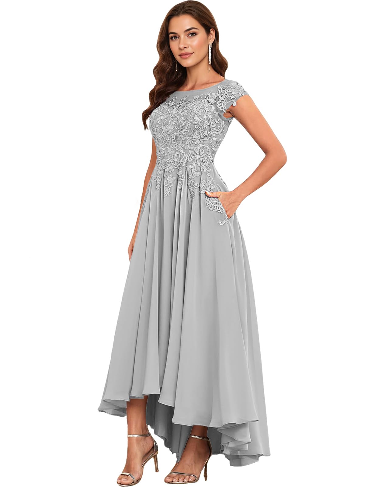 Ontoefy Lace Applique Chiffon Mother of The Bride Dresses for Wedding - Tea Length Formal Evening Gown for Women
