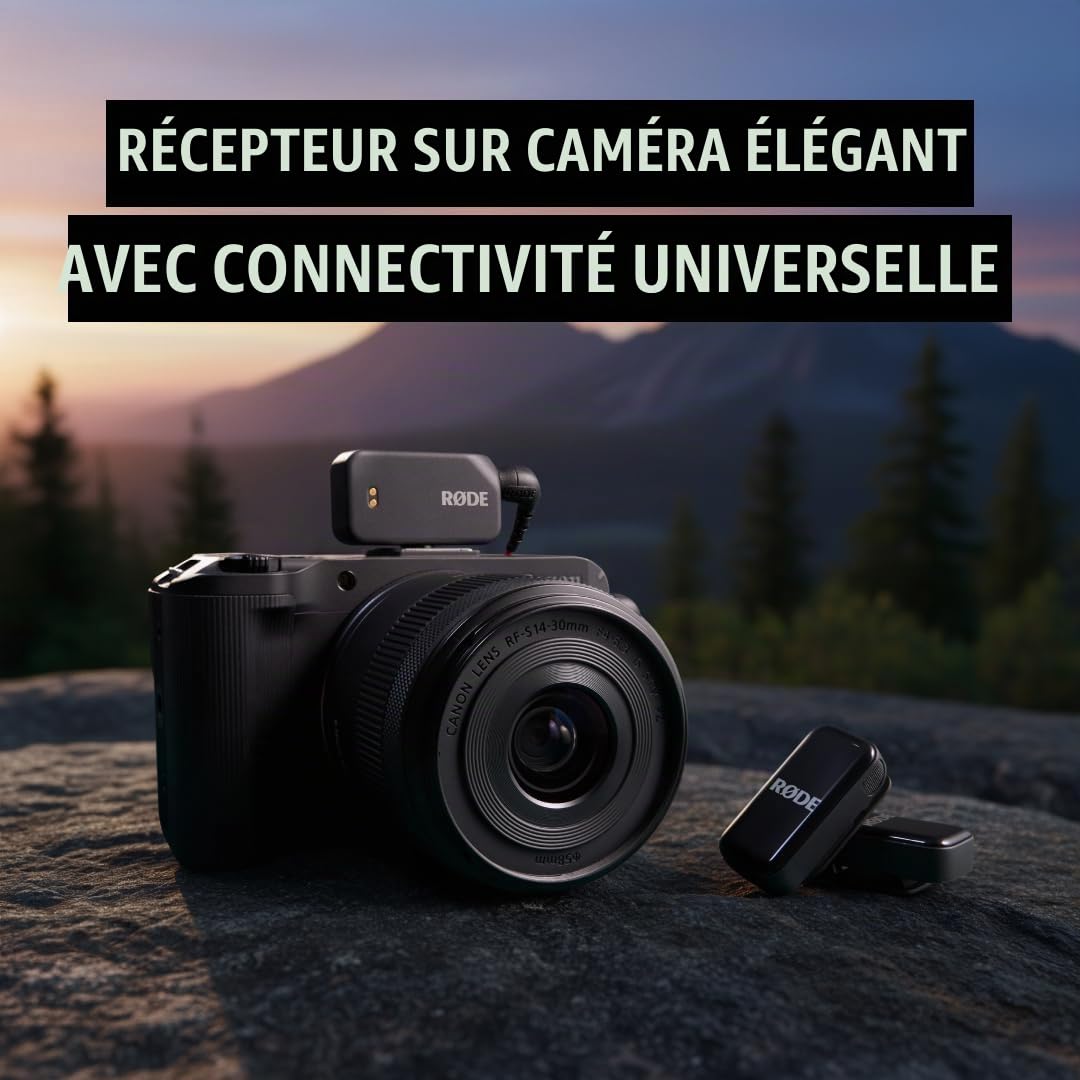 RØDE Wireless Micro - Kit de Microphone sans Fil Compact pour caméra, Deux micros avec récepteur pour caméra, récepteur pour Smartphone et étui de Charge pour la création de Contenu - USB-C, Noir