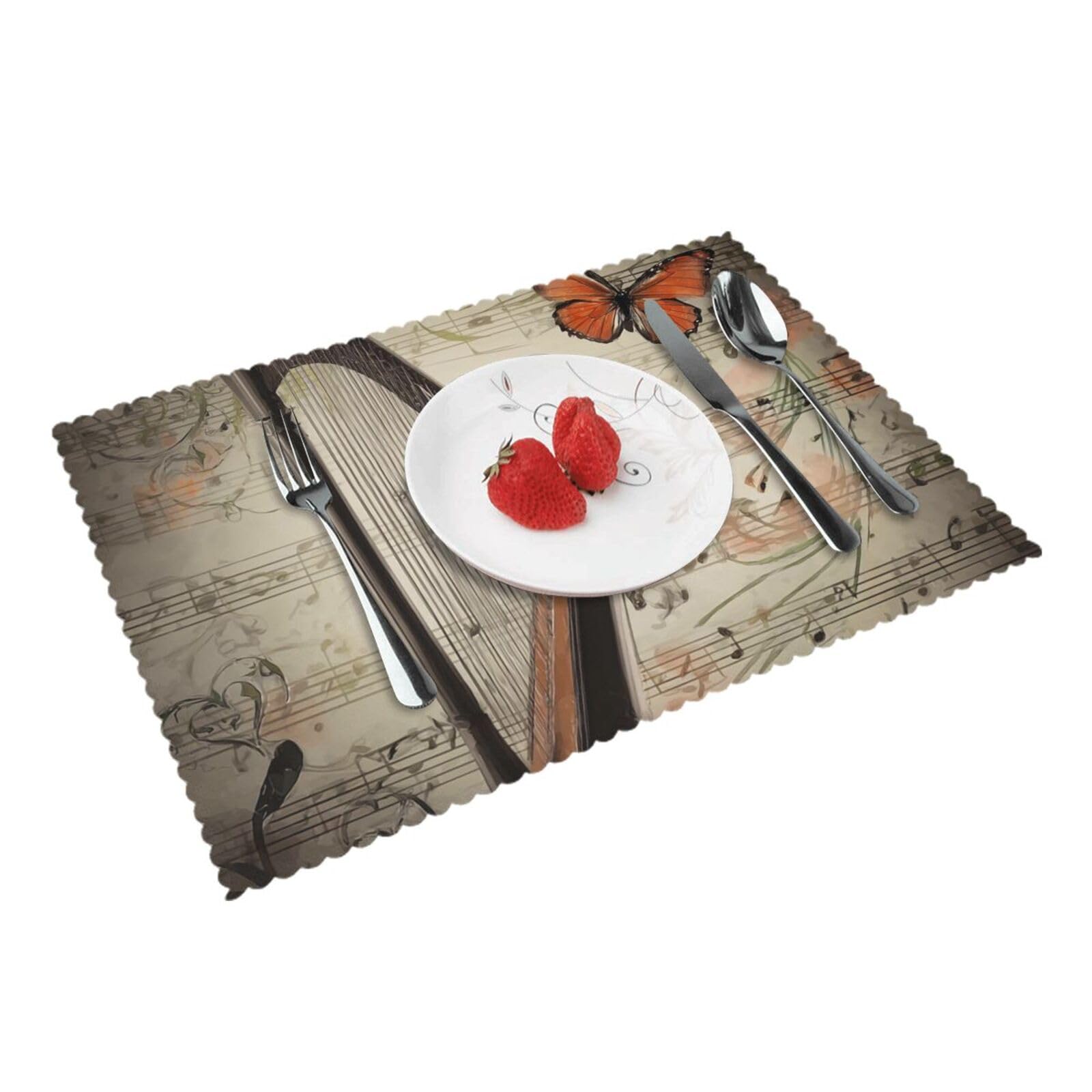 Placemats Set of 4 Heat Resistant Non-Slip Place Mats for Dining Table Harp and Butterfly Placemats Washable Woven Table Mats Wipeable Placemat for Kitchen Decoration 30 x 45 cm
