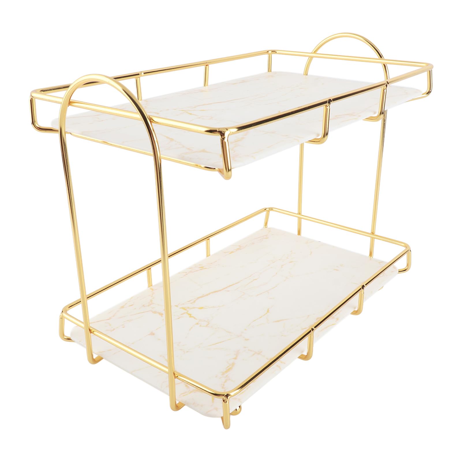 Asixxsix Organizador de baño, Bandeja de tocador Multiusos de 2 Niveles con Revestimiento Dorado para lociones, Maquillaje, cosméticos, perfumes, detergente y Especias, Dorado (L)