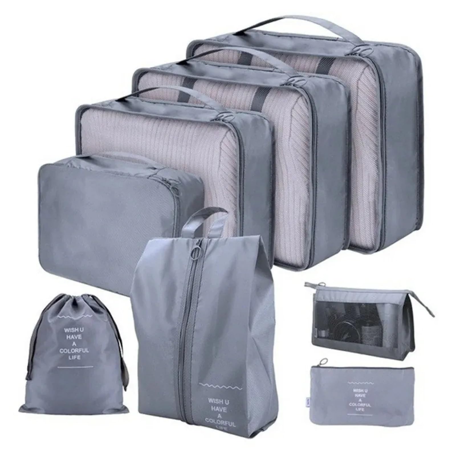 Set di 8 borse organizer for viaggi, accessori, valigie, borsa impermeabile for riporre vestiti per Vestiti, Scarpe, Cosmetici(Beige)