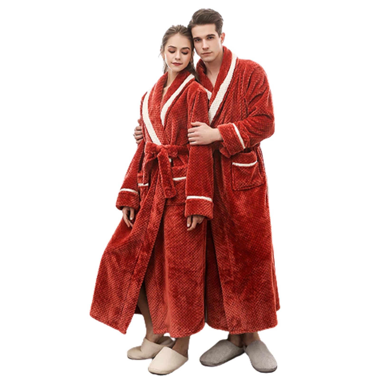 Genérico Pijama Hombre Largo - Albornoz De Franela Extra Largo Y Grueso para Hombre Ropa De Dormir De Talla Grande para Parejas Pijamas Hombre Invierno Talla Grande