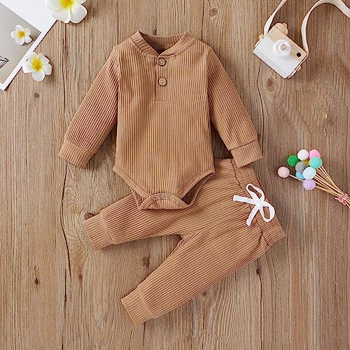 Toddler Girls Romper Pants Newborn Baby Boy Cotton Knitted Elastic Jumpsuit Long Sleeve Ribbed Outfits Solid Fall3