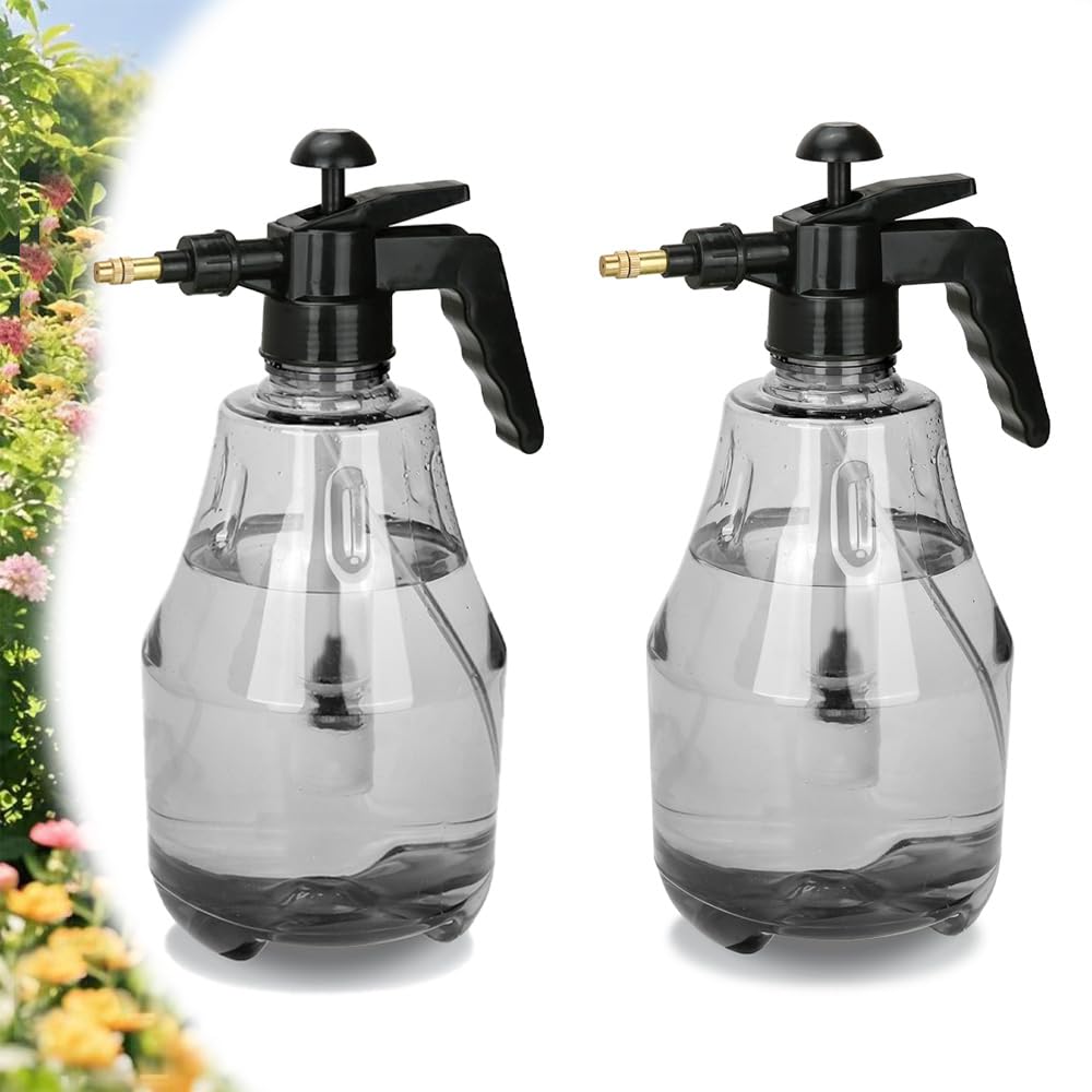 Paquete de 2 pulverizadores de bomba de jardín de mano, botella de agua a presión para césped y jardín de 50 onzas con boquilla de latón ajustable, para plantas y otras soluciones de limpieza (1.5 L