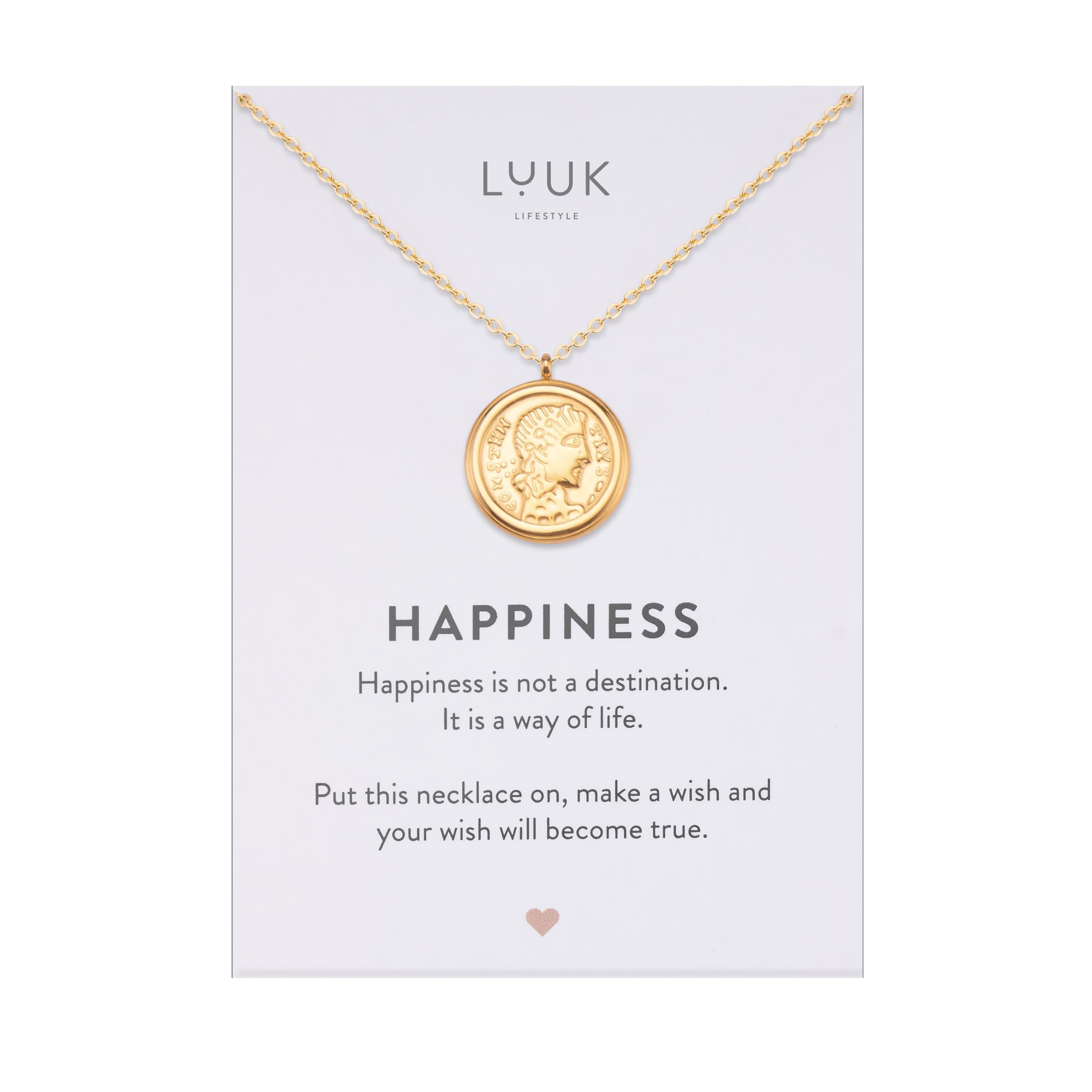 LUUK LIFESTYLE Collane femminili in acciaio inossidabile con fini ciondoli portafortuna, dedica HAPPINESS, regalo, argento, oro, oro rosa