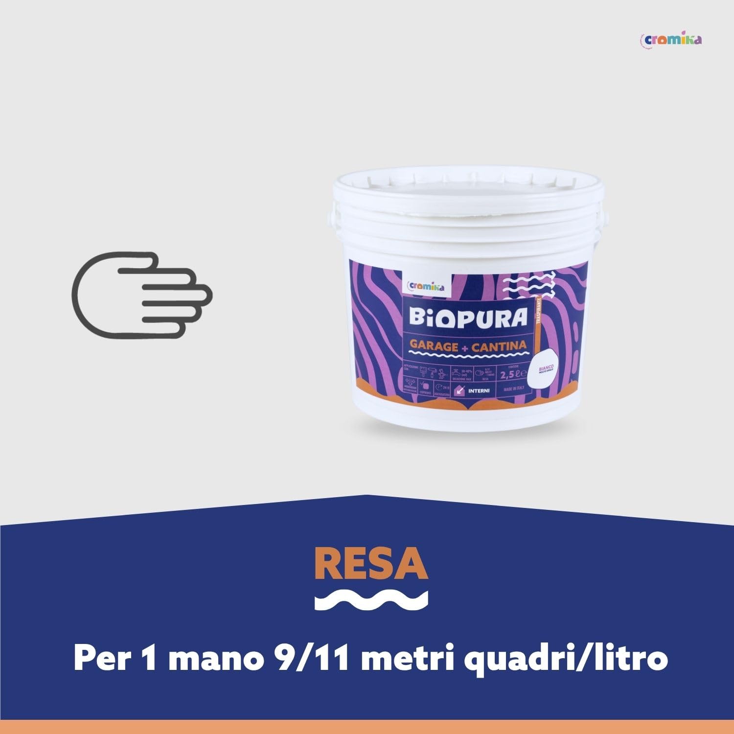 CROMIKA BIOPURA Garage e Cantina Pittura Murale Traspirante, Bianca Opaca, Contro la Muffa Made in Italy (Bianco, Litri 10)