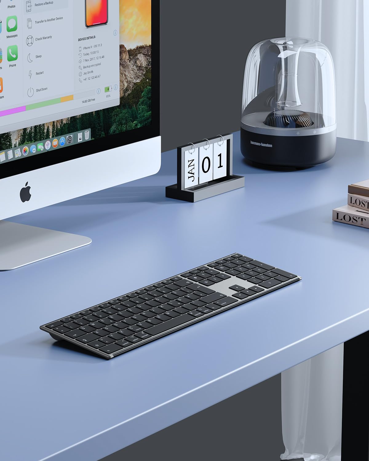 OMOTON Aluminium Bluetooth Tastatur, Kabellose QWERTZ-Tastatur mit Metallgehäuse (Kompatibel mit MacBook Air/MacBook Pro/iMac/Mac Pro), Wiederaufladbar, Ergonomisch, Leises Tippen