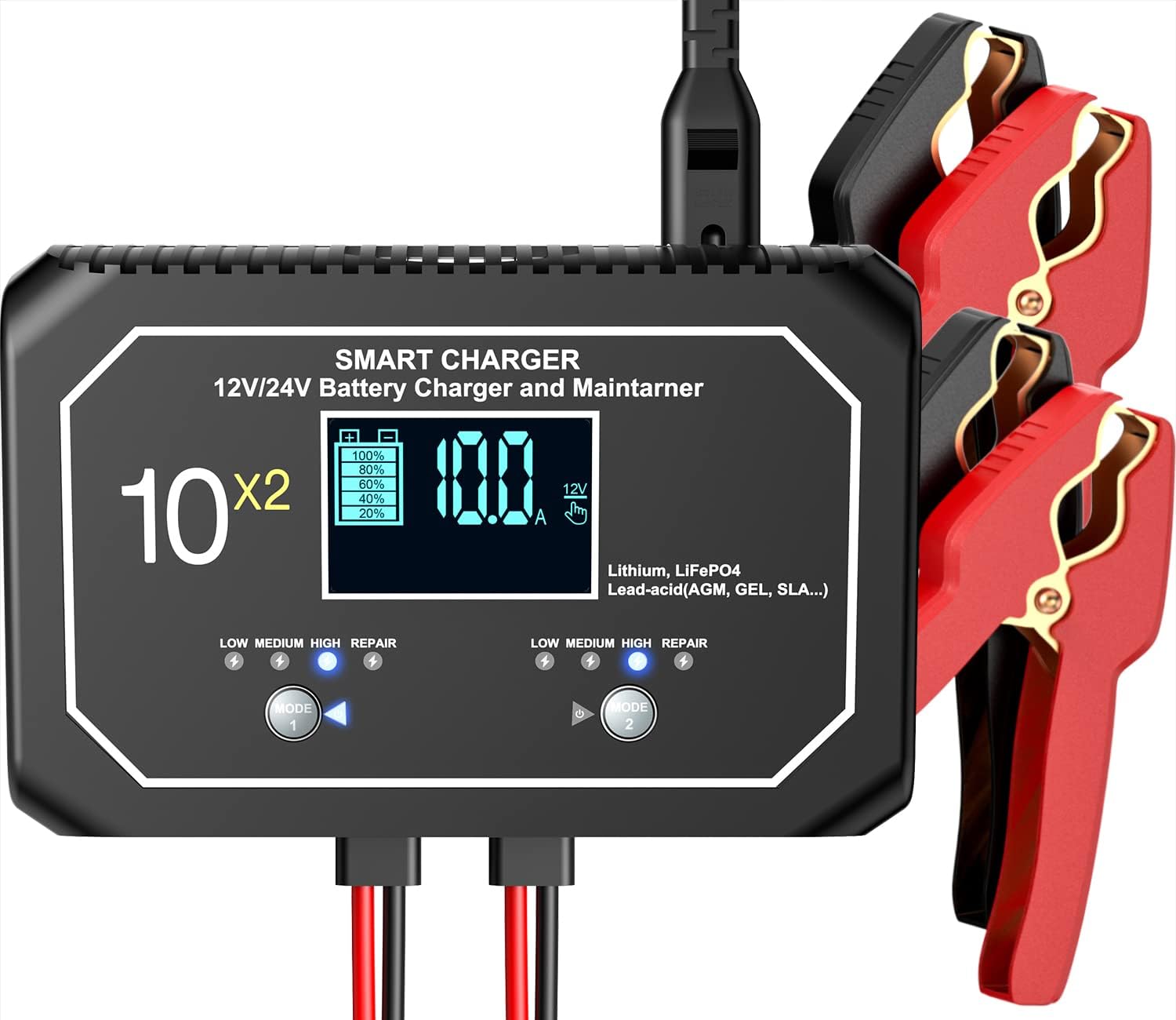 2Bank, 20Amp (10Amp Per Bank) Automatic Smart Marine Charger, 12V
