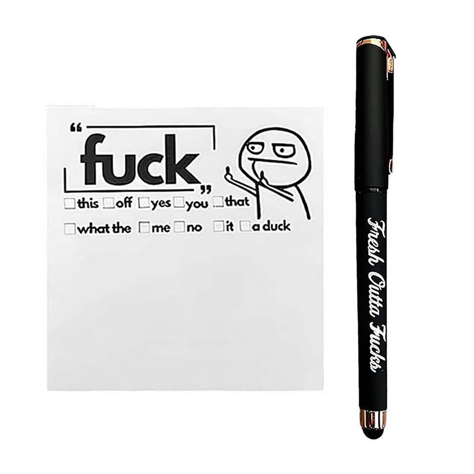 JYTDBCS Fresh Outta Fucks Pad and Pen,Funny Sticky Notes Office Supplies,Desk Accessories for Friends Funny Christmas Gifts for Men Women (Black),white