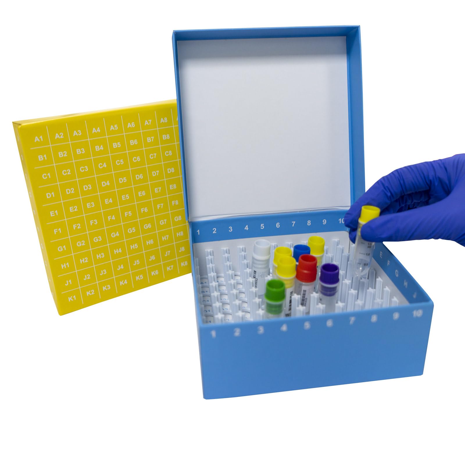 Kryobox Lot de 5 tubes à échantillons avec codage, récipients pour tubes à microcentrifugeuse, boîtes de rangement cryogéniques pour microtubes et appareils cryogéniques de 1,5 à 2,0 ml, 100