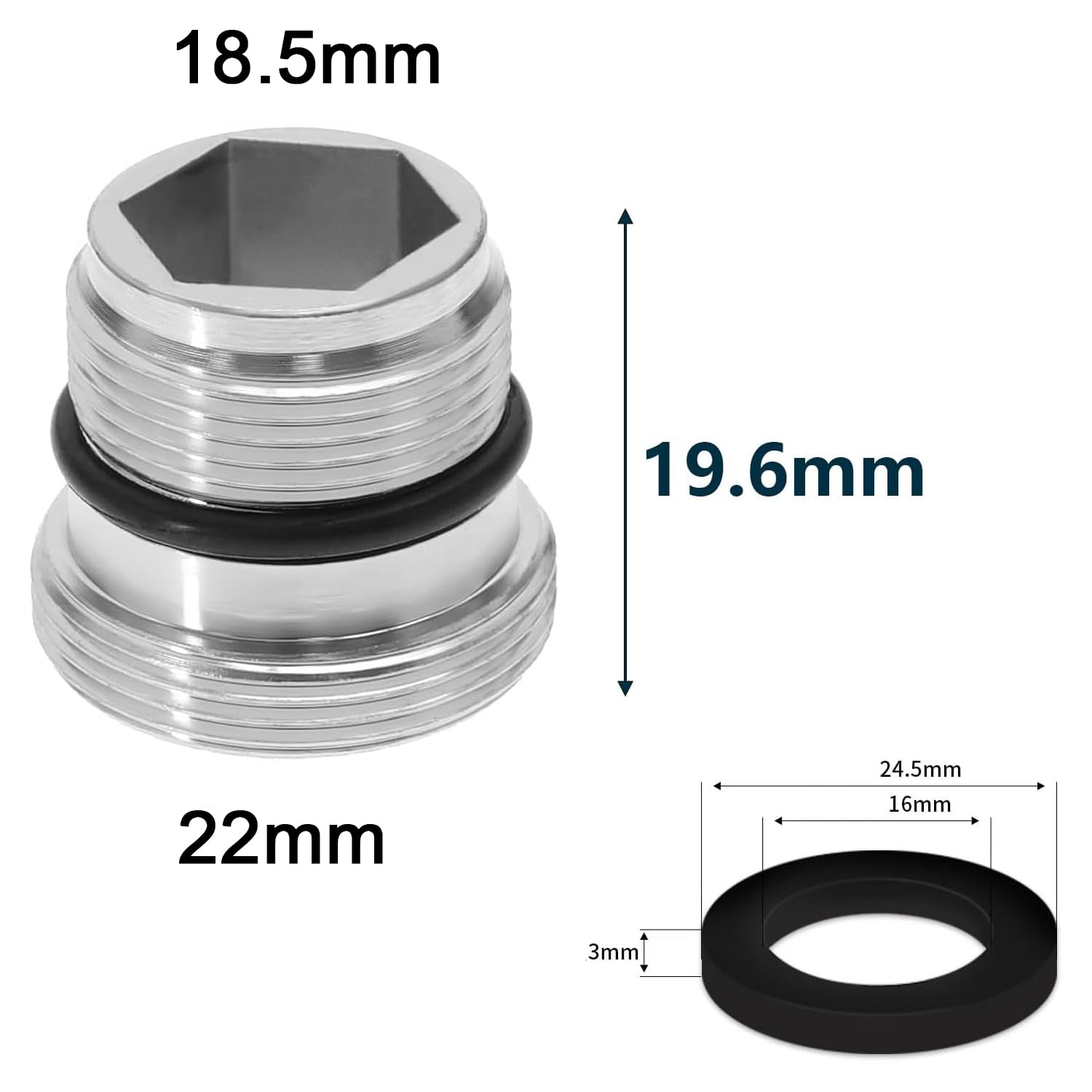 Confezione da 1 kit adattatore per rubinetto, convertitore filettato da M18 a M22 con guarnizione in gomma nera, adattatore per rubinetto dell'acqua per filtro e collegamento del tubo