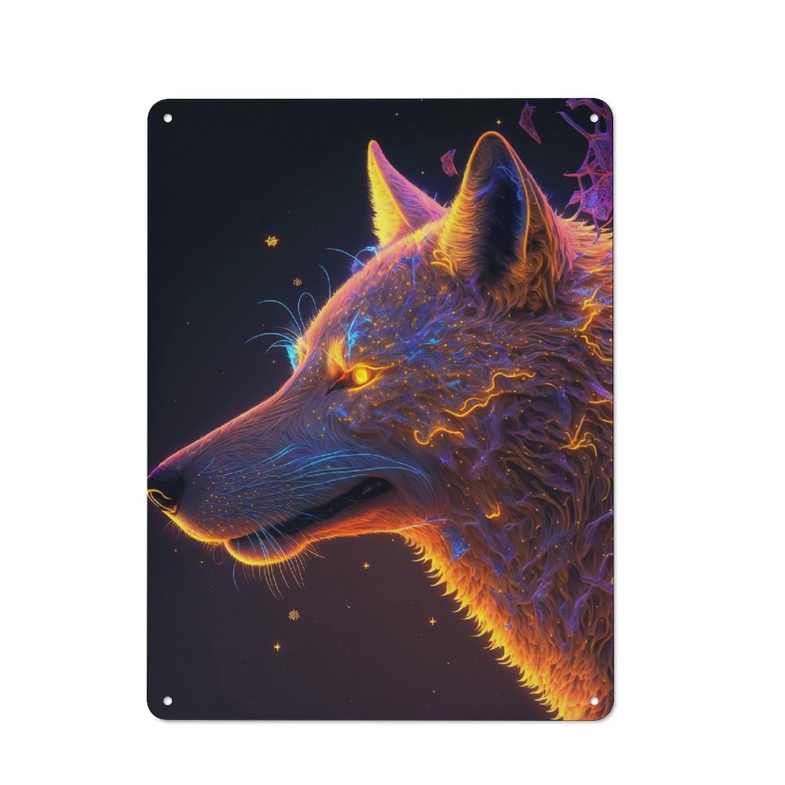 Junmoney Style-11 Vintage Tin Sign 40X30cm With Cosmic Wolf For Garage Or Workshop, For Metal Sign Collectors, For Cafés, Pubs And Restaurants