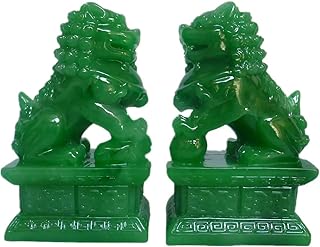 Briskfeel Feng Shui Porsperity Statues 2 PCS Fu Foo Dogs Pair of Green Guardian Lion Best Housewarming Congratulatory to Ward Off Evil Energy Home Feng Shui Decor