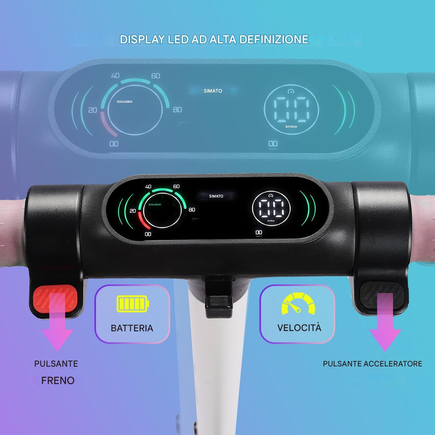 Scooter Elettrico per Bambini 6-12 Anni • Max 14km/h • 3 Velocità Regolabili • Autonomia di 5-8 km • Pieghievole • Luci Rainbow • Display a LCD • Monopattino Elettrico Bambini