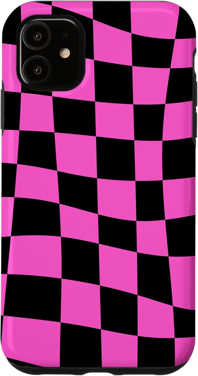 Wavy Black Hot Pink Classic Checkered Checker Checkerboard Case for iPhone 13