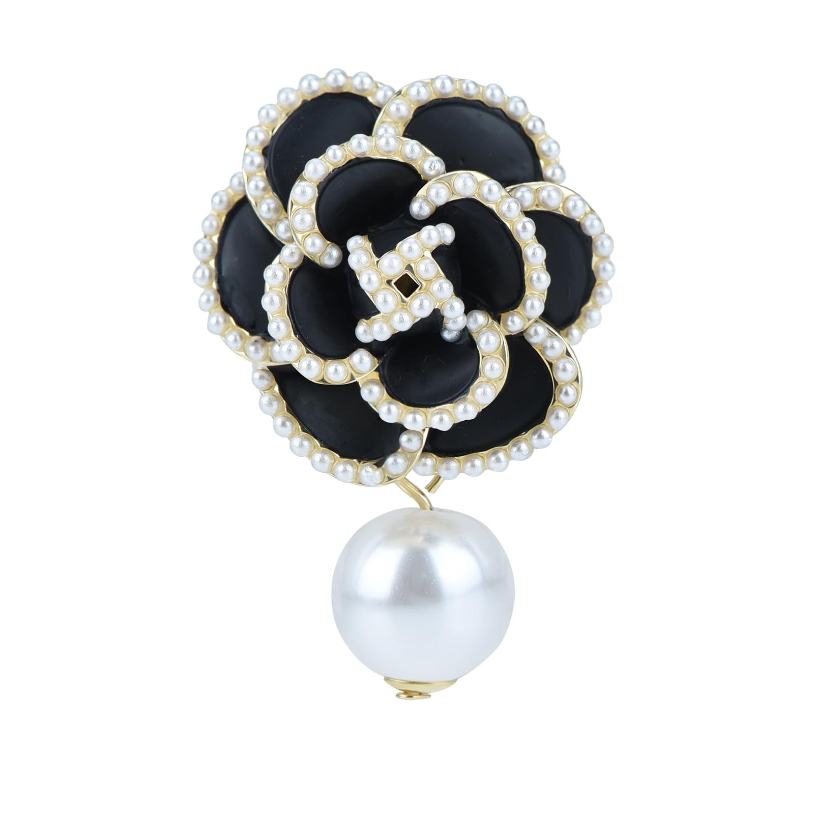 YYBONNIEFreshwater Pearl Hollow Out Crystal Rose Camellia Flower Brooch Pins Brass Micro Pave Rhinestone Blooming Floral Bridal Wedding Bouquet Jewelry