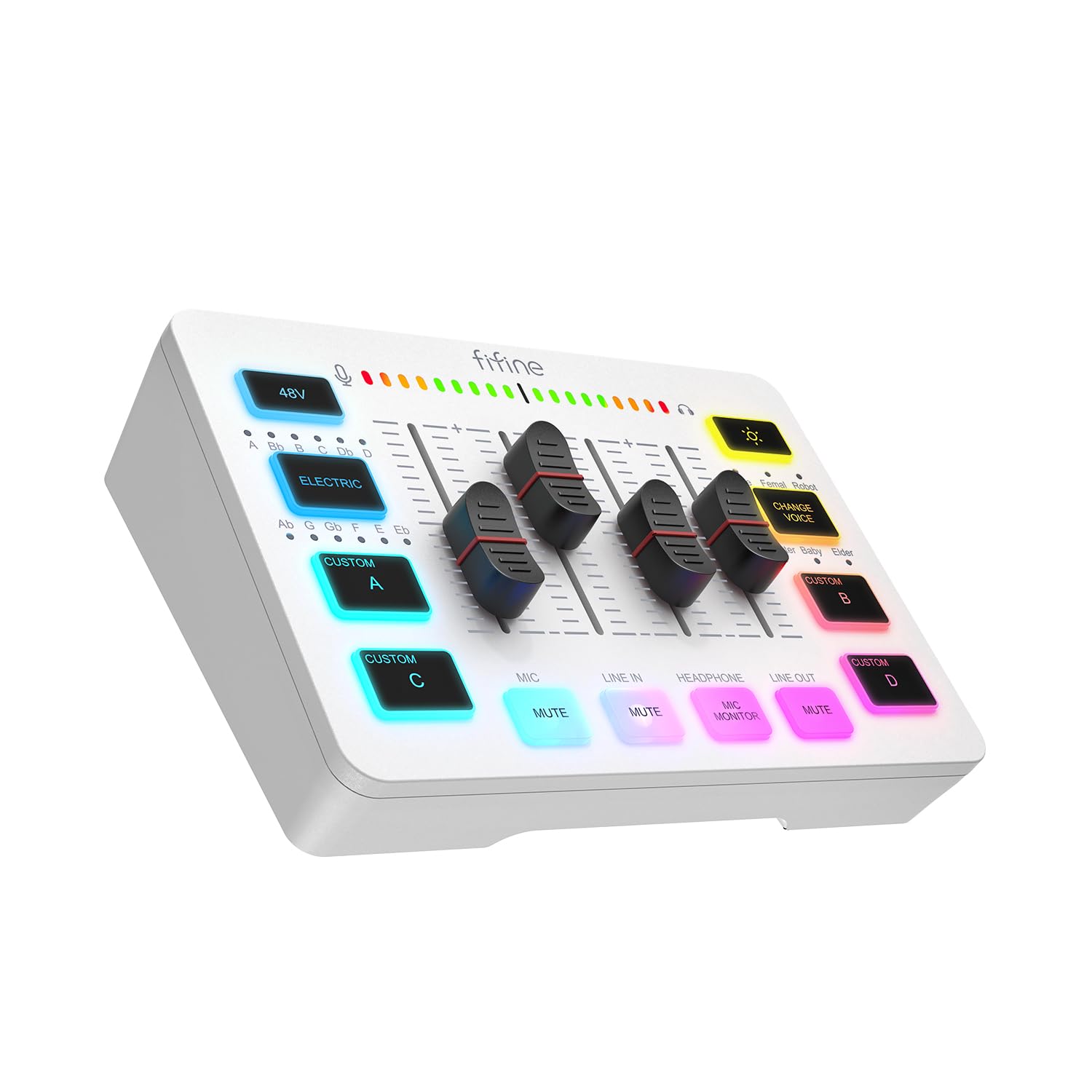 Mixer DJ, Mixer for giochi, mixer RGB a 4 canali for streaming con interfaccia microfono XLR, for voce di gioco, podcast, AmpliGame SC3(WHITE)