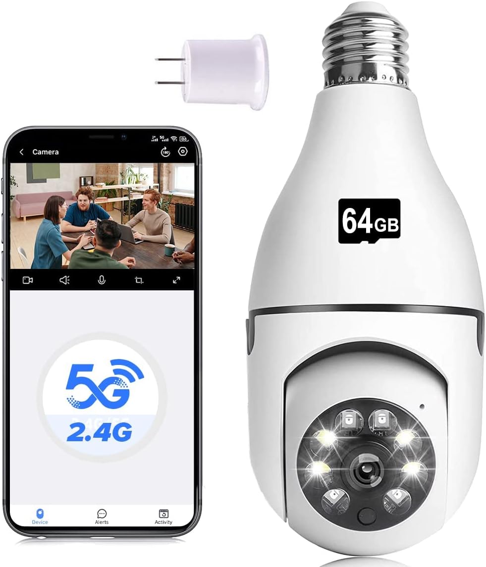 Light Bulb Security Camera,2.4G&5G Light Bulb Camera，355°PTZ &Night Vision & Motion Detection Light Socket Camera
