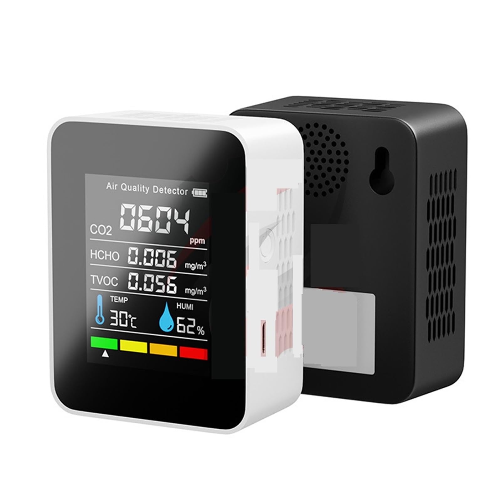 Xzxxzsz Bianco Air Quality Monitor, 5 In1 Air Monitor Co2 Carbon Dioxide Detector Warehouse Quality Temperature Humidity Tvoc Hcho Measurement Meter(Bianco)