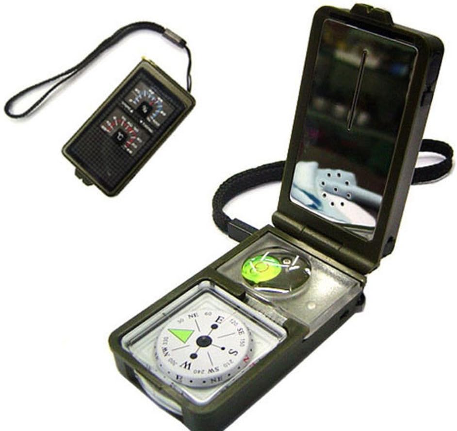 Aseun 10 in 1 Outdoor Multifunction Military Camping Survival Compass With Level，Fire Starter，Whistles，Compass，Ruler，Reflector，LED Flashlight，Magnifier，Thermometer，Hygrometer