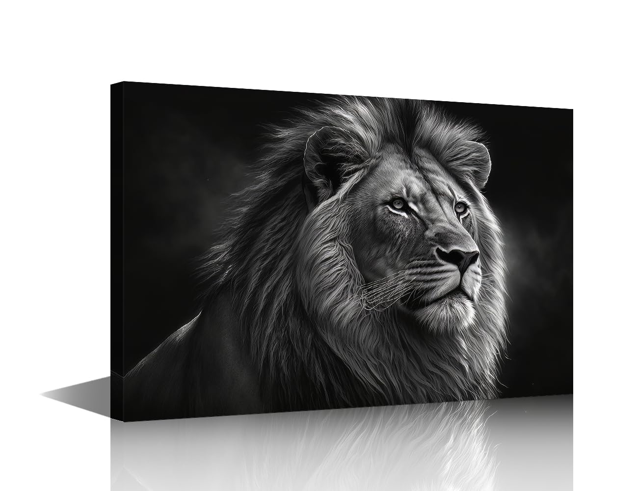 TISHIRON Lion Canvas Wall Art Prints for Living Room Bedroom Black and White Animal Pictures Wall Decor Framed King of the Beasts Poster for House Decoration Wall Modern Art 16" Wx24 Hx1 Panel
