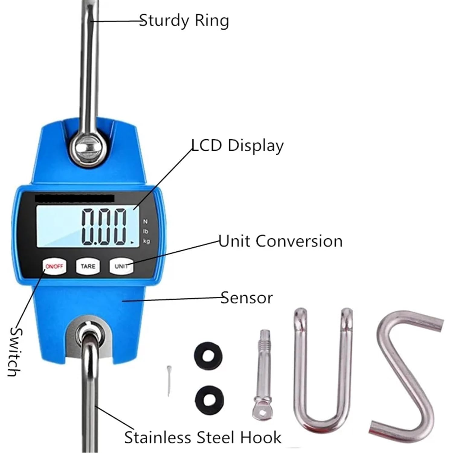 Hanging Scale Luggage Scales Digital Crane,300kg/50g Heavy Hook Stainless Steel Hook