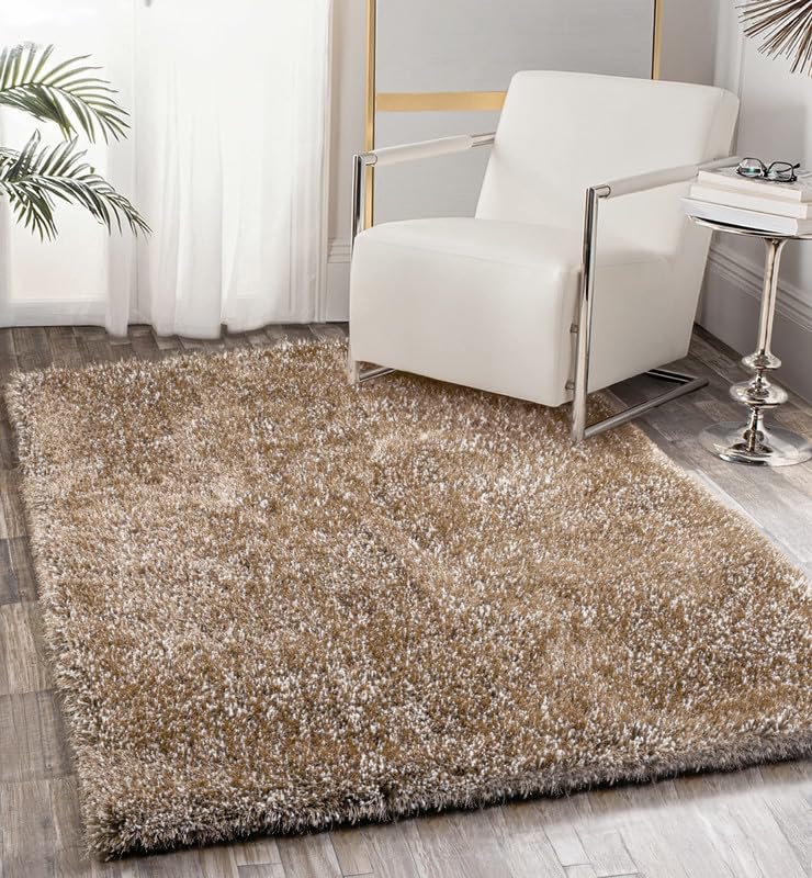 Image of FIASCO Round Shaggy Carpet Plain Fur Rugs Home and Office Sqaure Microfiber 2 Inch Pile Height Back in Canvas Modern Interior Mats 2x2 Feet Beige Ivory Mix