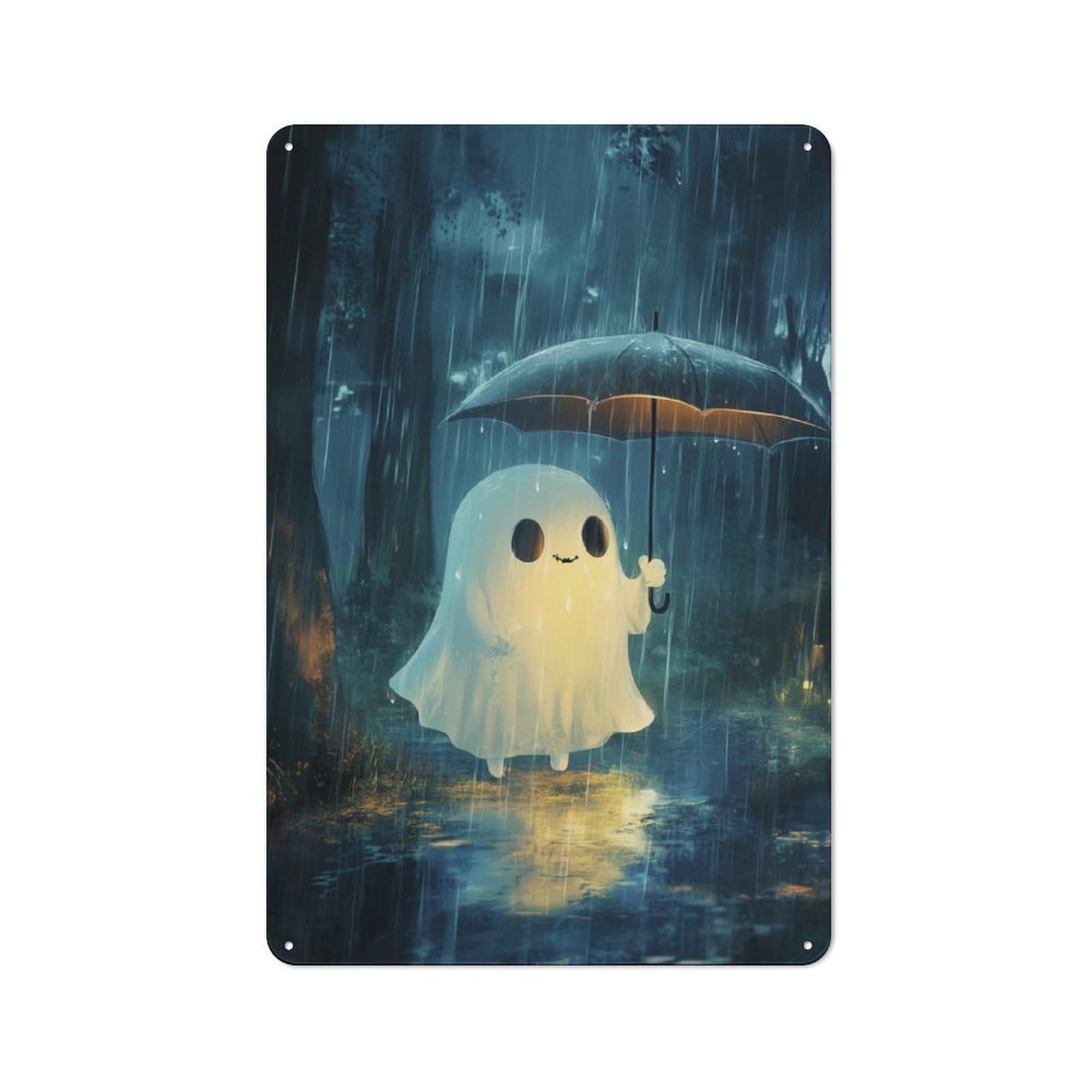 Junmoney Halloween Ghost In The Rain Retro Metal Plaque 30X20cm For Bar Or Restaurant, Suited To Restaurant Interior Fans