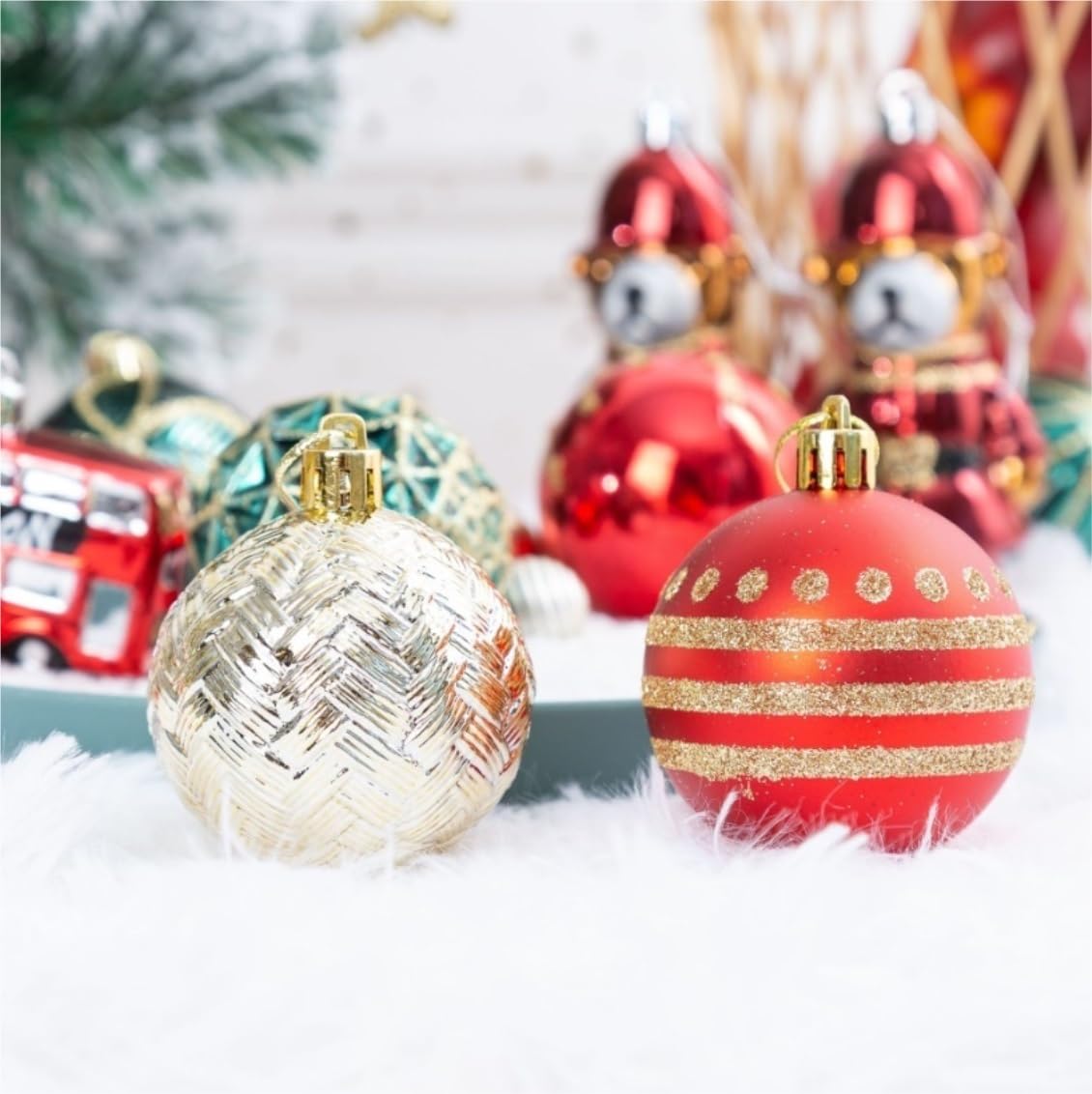 Bolas Arbol de Navidad 70 Uds Bolas De Navidad Adornos Inastillables Vacaciones Festivas Bodas Colgantes Decoración Árbol Decoración de Temporada(A)