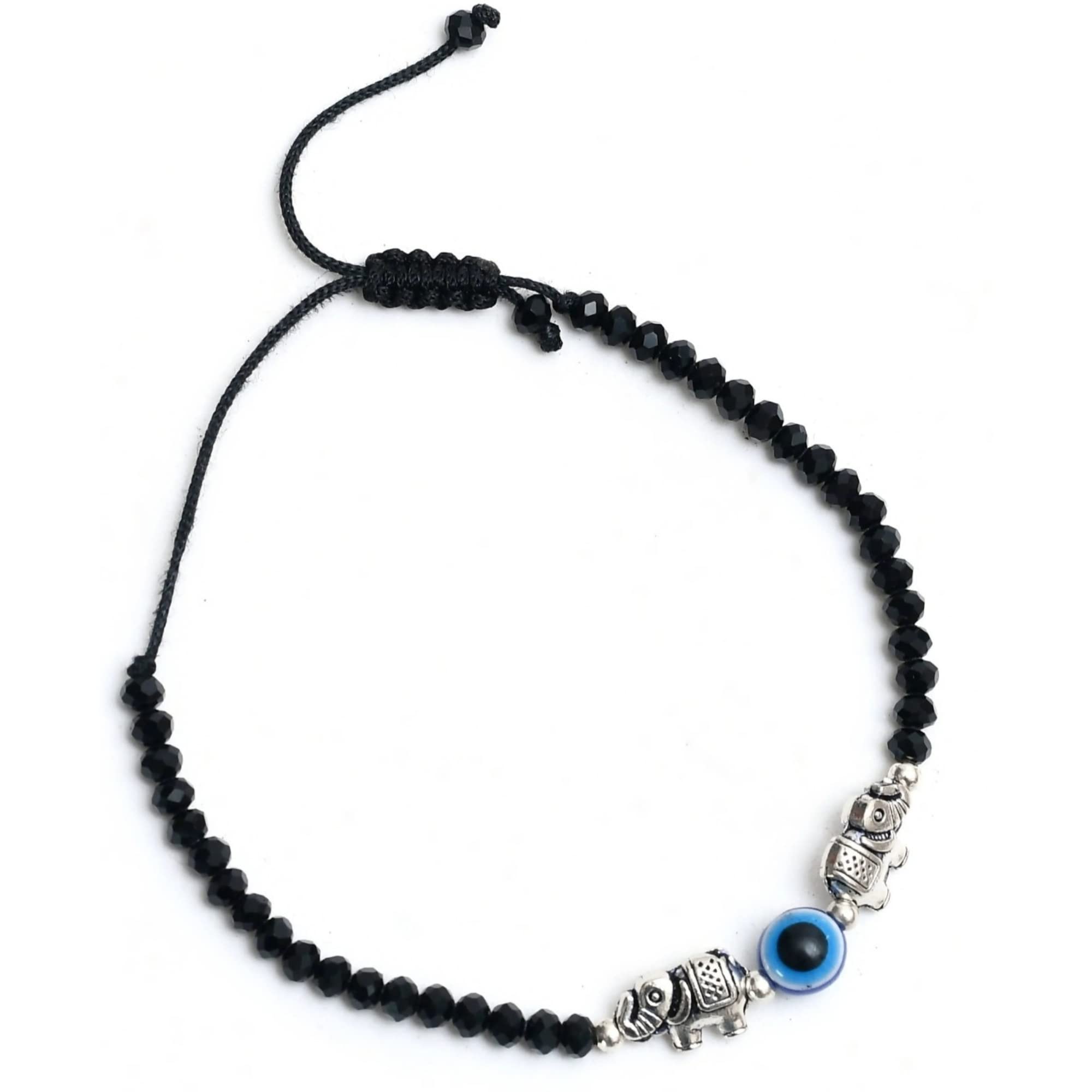 Dulcett Womens Evil Eye Bracelet | Black Beads Evil Eye Bracelet | Adjustable Threads Evil Eye Bracelet | Black Crystal Evil Eye Bracelet With Elephant Charms (B0BT1YLWV9) Amazon Price History, Amazon Price Tracker