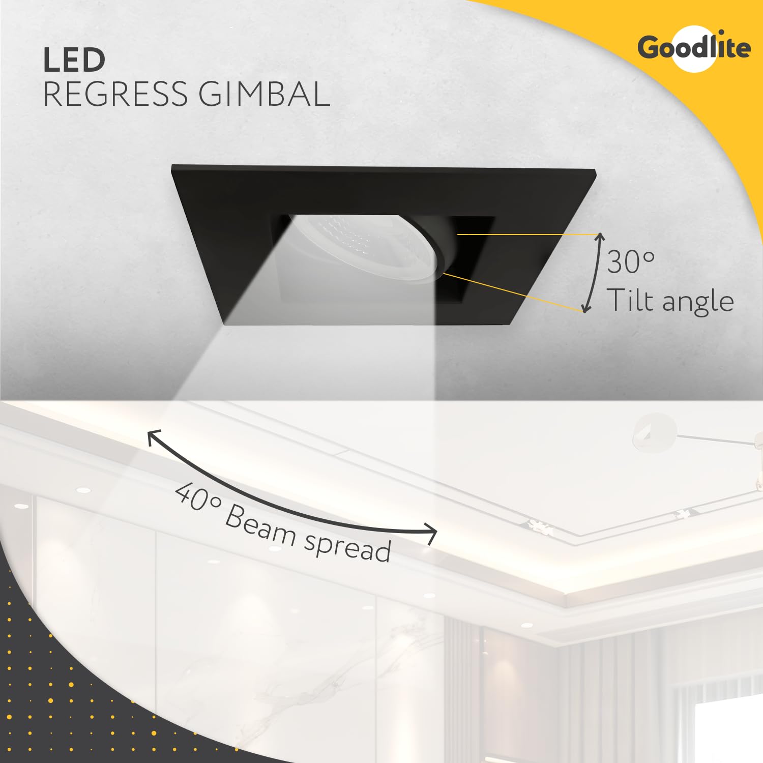 Goodlite LED 4 Inch Regress Square Gimbal Luminaire, Selectable Color