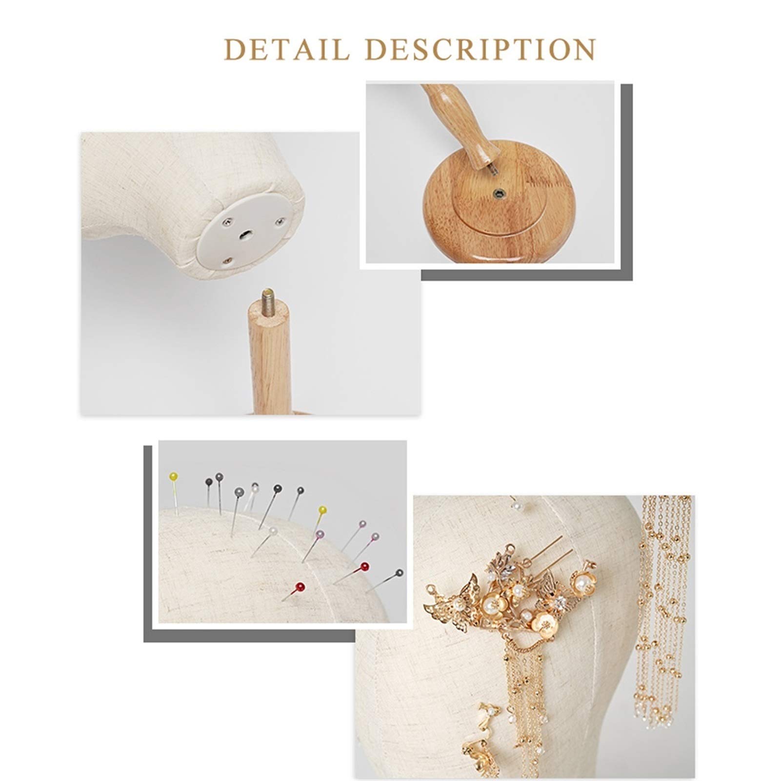 Stojak na biżuterię Mannequin Hat Display Stand Male and Female Head Mold Dummy Head Jewelry Jewelry Scarf Wig Display Stand Cloth Head Mold with Wooden Base Uchwyt do wyświetlania biżuterii (Color :