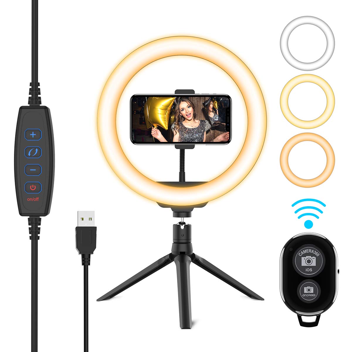 Ring Light with Stand, GPED 10.2" Dimmable LED Desk Makeup Beauty RingLight with Phone Holder for iPhone/Android/YouTube Video/Live Stream/Photography, 3 Light Modes & 10 Brightness Level