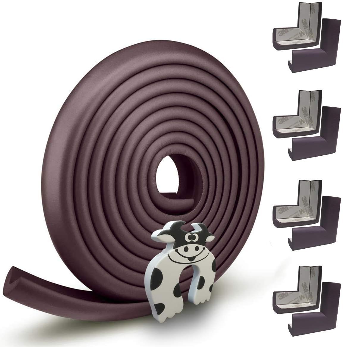 Edge Guard & Corner Protector - Extra Long 19.0ft [16.5ft Edge + 8 Pretaped Corners] with Baby Proofing, Home Safety Furniture Bumper and Table Edge Guards Child Safety [Brown]