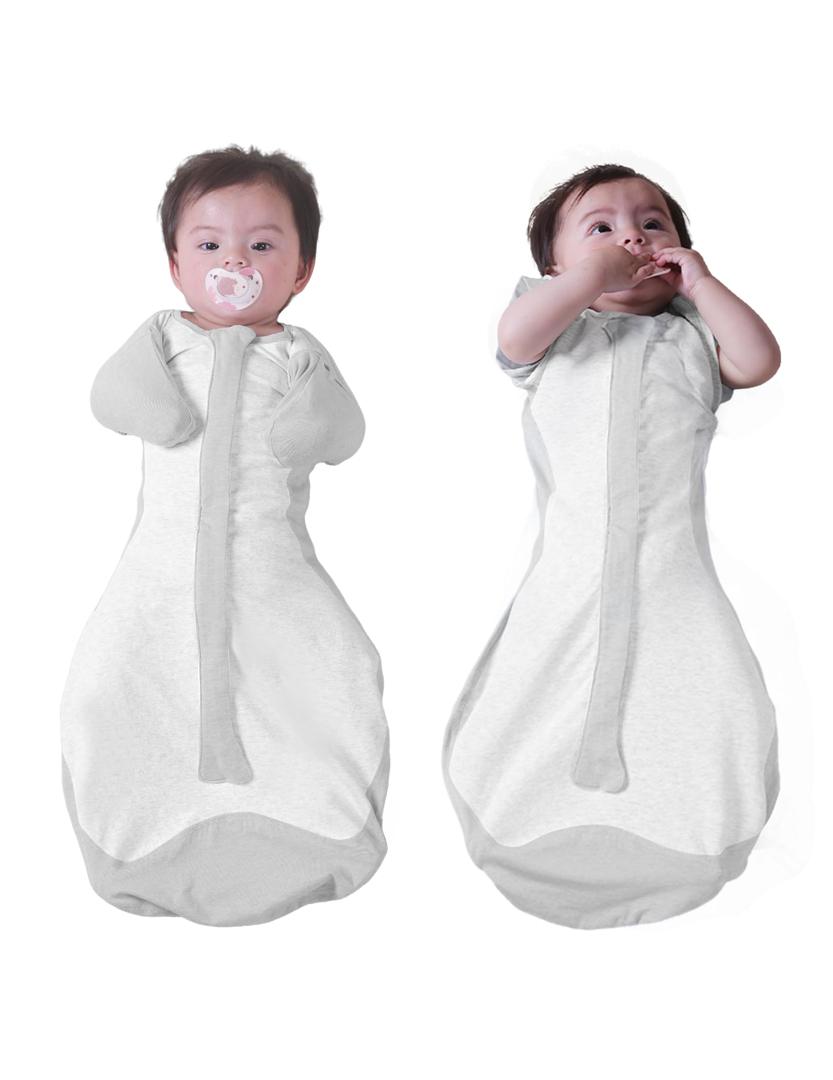 BABELIO Baby Swaddle Temp-Sensing Detachable Zip Sleeves Transitional Arms Up Swaddles 0-3 Months Soft Newborn Sleep Sack Light Gray