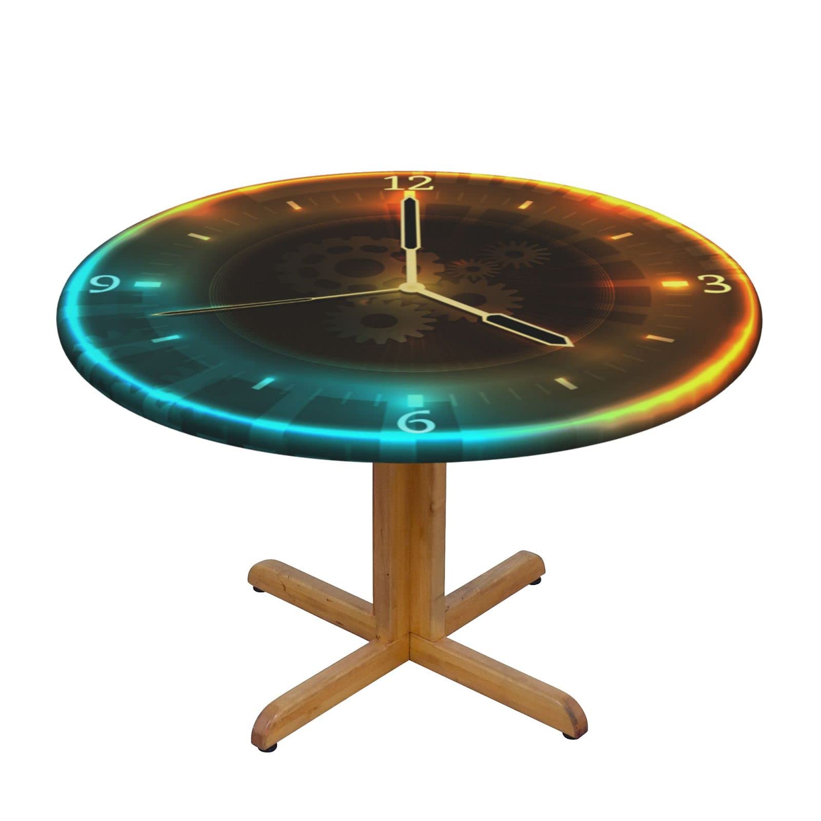 Lsjuee Round Fitted Tablecloth 45-50in Elastic Edged Table Cloth for Kitchen Dining Party Home Decor - Time Neon Digital Futuristic Color