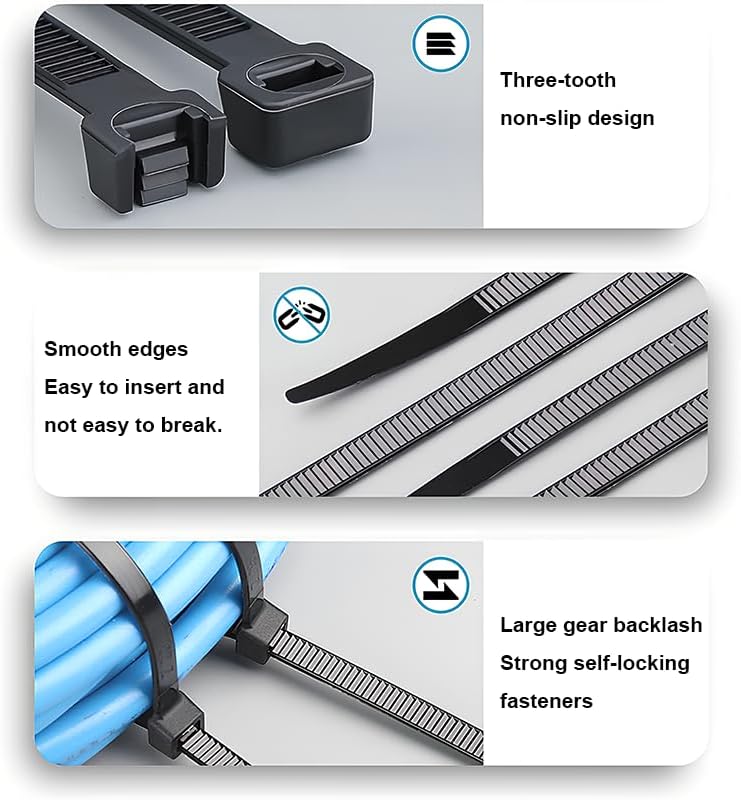 Zip Ties, Multi-Purpose Zip Ties 8 inch (100 Pack) Self-Locking Cable Management Cable Ties, Wire Ties for Home, Office, Garden, Indoor, Outdoor - Black