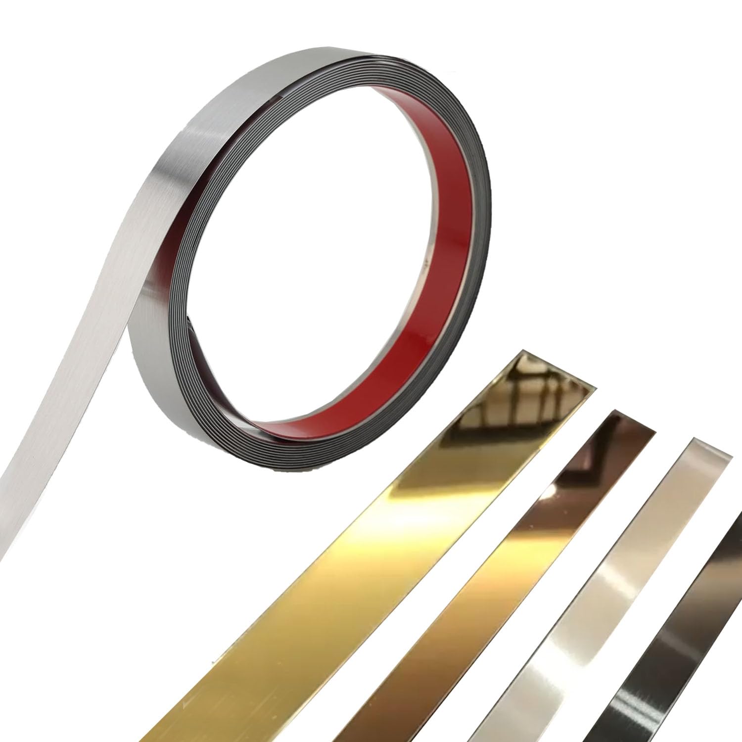 Produktbild von QUARKZMAN 10pcs Wandleisten Selbstklebend Edelstahl 2,5cm X 30cm Matte Zierleisten Metallisierte Wandverkleidung Für Wand Decke Schrank Fliesenkante Spiegelrahmenkante Tür Decke Möbel Auto