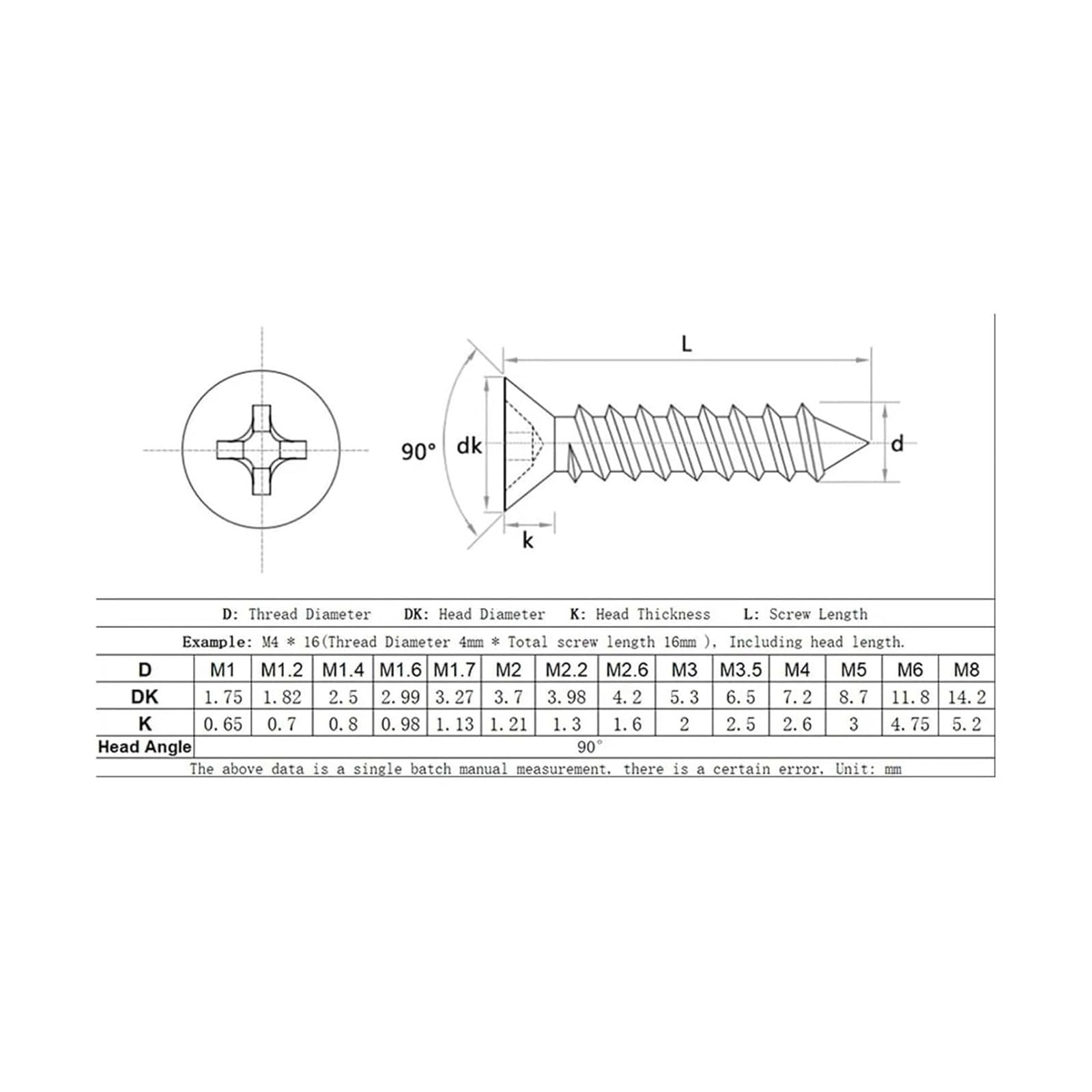 Phillips Tornillo largo de cabeza plana para madera KA de acero inoxidable avellanado en cruz tornillos M4-M8 10 piezas (color: 120 mm, tamaño: M4) (90 mm, M6)